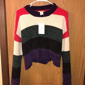 Luv Lane Striped Chenille Sweater w/ Scalloped Hem